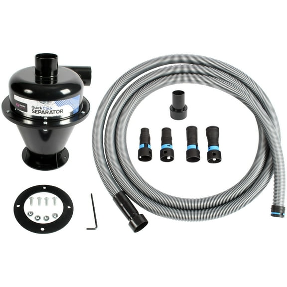 Cen-Tec Systems 96524 Quick Click Dust Separator and 16 Ft. Hose for Home and Shop Vacuums with Expanded Multi-Brand Power Tool Adapter Set, Black