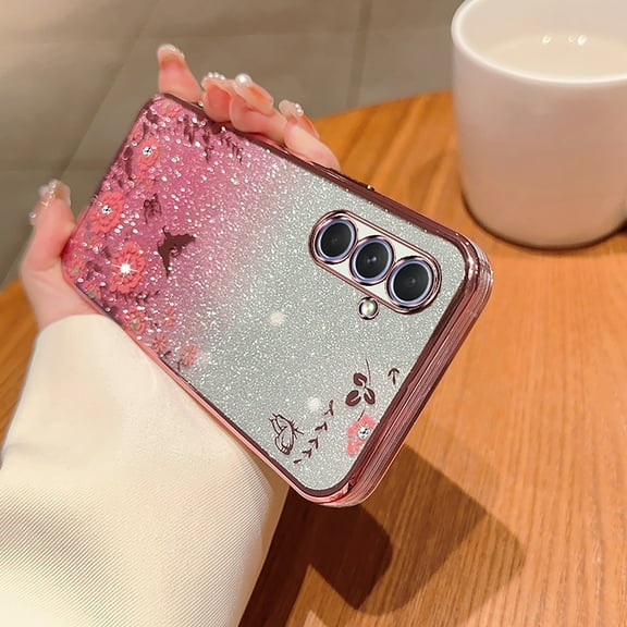 Allyteh Galaxy A54 5G Case Glitter for Girls Women, Slim Chic Luxury Deluxe Clear Bling Shockproof Anti-Scratch Bumper Stylish Phone Case for Samsung Galaxy A54 5G - Pink