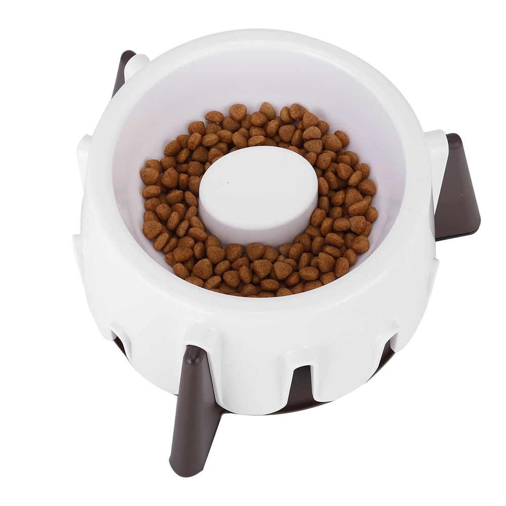 Yajisi Pet Dog Cat Slow Food Feeder Bowl Cake Shape Design Wet and Dry Use Five Adjustable Height Modes to Protect Pet Spine Durable Plastic Construction White and Brown Colors 7.56 inches / 19.2 cm