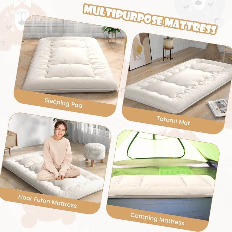 COSTWAY Japanse futonmatras, tatami-mat, vloermatras, vouwmatras met wasbare hoes, opvouwbare slaapmat met draagtas (blauw, 140 x 200 cm