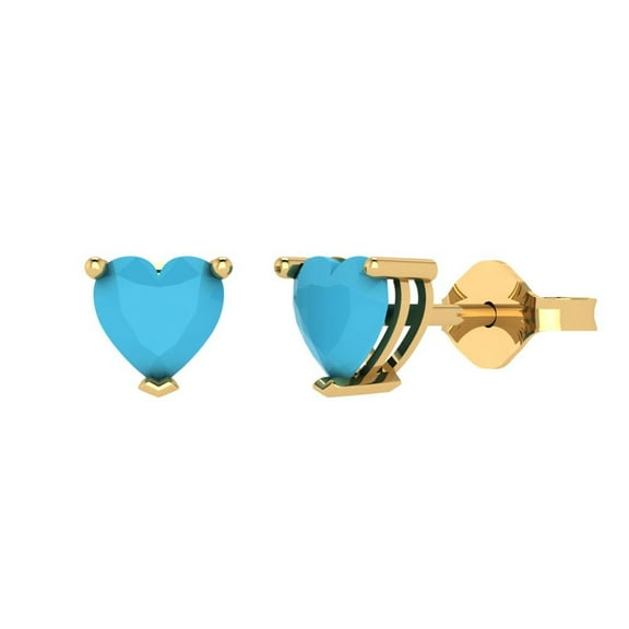 Clara Pucci 1.5 ct Brilliant Heart Cut Studs VVS1 Genuine Conflict free Blue Turquoise Solid 18K Yellow Gold Designer Everyday Earrings Push back