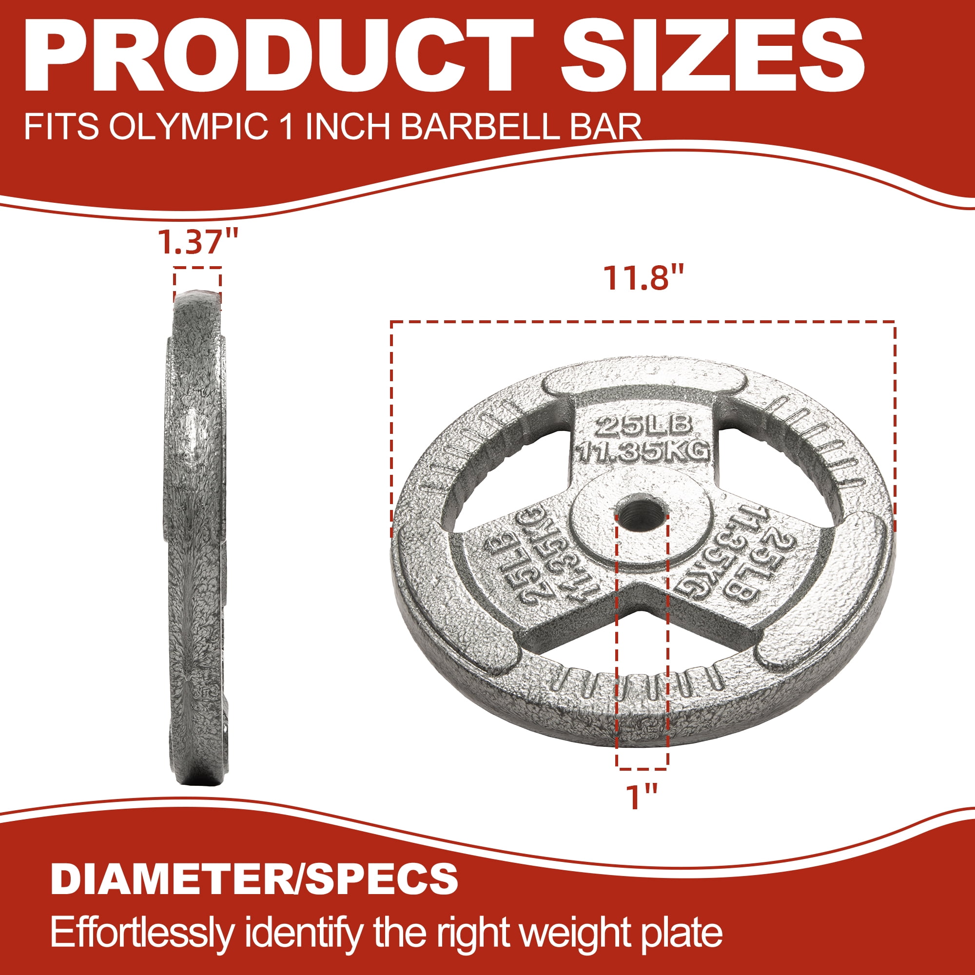 Signature Fitness 1-Inch Cast Iron Weight Plates – Standard Barbell Plates for Strength and Resistance Training, Multiple Sizes Available