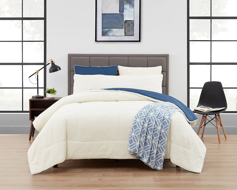 Serta So Cozy 5-Piece Sherpa Reverse Comforter Set, Blue, King