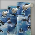 thumbnail image 3 of S4sassy Cotton Duck Dolphin Mix Blue Double Panel Eyelet Living Room Door Curtains- 54x84 Inches, 3 of 5
