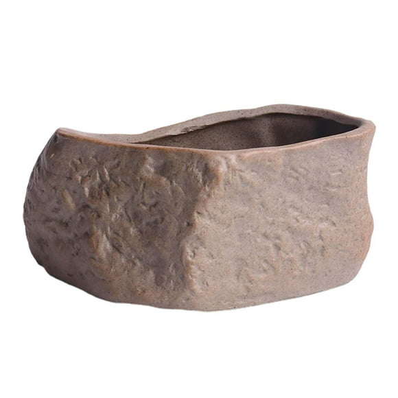 Ceramic Flower Pot Plants Holders Durable Stone Shape Planter with Drainage Hole Style A and Small