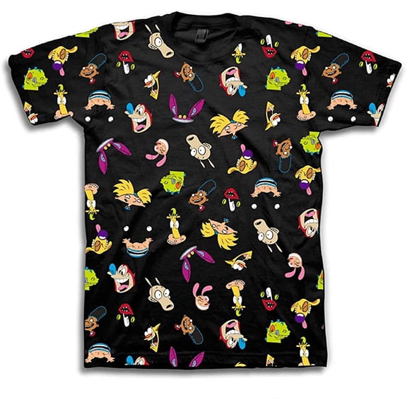 Nickelodeon Mens 90's Classic Shirt - Rugrats, Invader Zim, Ren & Stimpy, and Hey Arnold Vintage T-Shirt