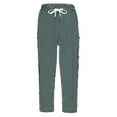 thumbnail image 3 of BKQCNKM Capris Pants for Women Gauze Pants for Women Casual Summer Linen Pants Women Striped Side Loose Elastic Waist Straight Leg Comfortable Pants Casual Pants for Women, Army Green L, 3 of 5
