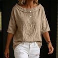 thumbnail image 7 of Womens Shirts Boat Neck Half Sleeve Linen Blouse Casual Loose Fit Solid Color Cotton Linen Summer Lightweight Tops Khaki S, 7 of 7