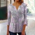 thumbnail image 2 of WREESH Womens Fashion Tunic Top V Neck Print Pullover Regular Fit 3/4 Length Sleeve Tops Christmas Pleated Top Purple, 2 of 5