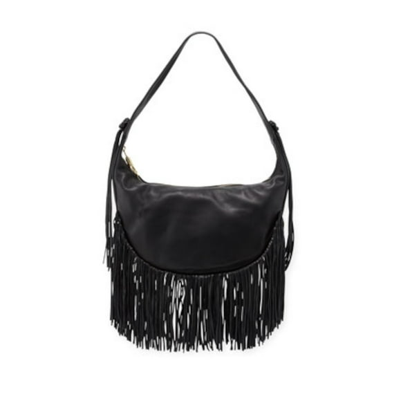 ELIZABETH AND JAMES Women's Black Solid Fringed Single Strap Hobo Handbag Purse