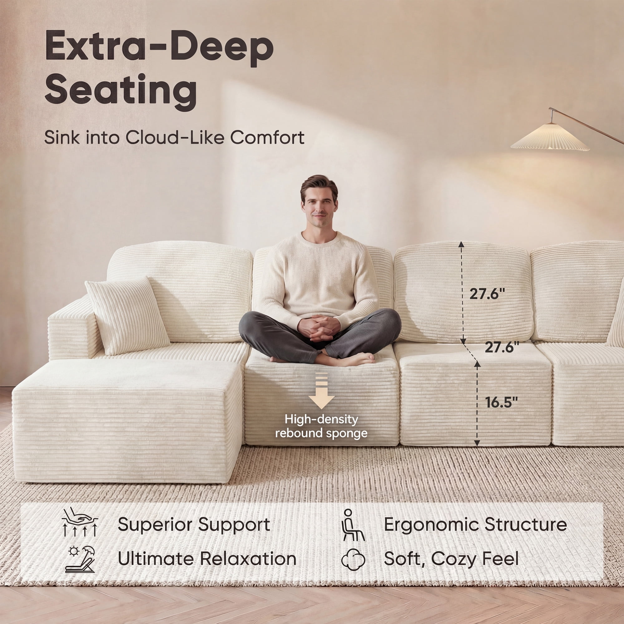 Furmax Modular L-Shaped Sectional Sofa – Tool-Free Assembly Multi-Seat Sofa Set for Living Room, Boneless Design Furniture