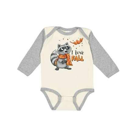 

Inktastic I Love Fall Cute Raccoon with Scarf and Leaf Gift Baby Boy or Baby Girl Long Sleeve Bodysuit