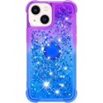 thumbnail image 2 of Cute Clear Case for iPhone 14 Plus with Ring Kickstand, Bling Gradient Quicksand Glitter Flowing Liquid Floating Case Cover for iPhone 14 Plus JB Purple Navy, 2 of 14