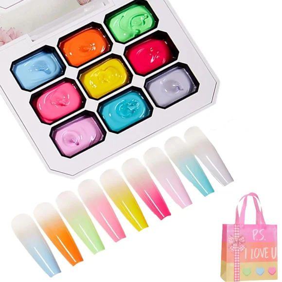 Gradient Painting Gel, 9 Colors Ombre Gel Nail, Pigment Pat Nails French Manicure DIY Nail Art Long-lasting Soak(1set