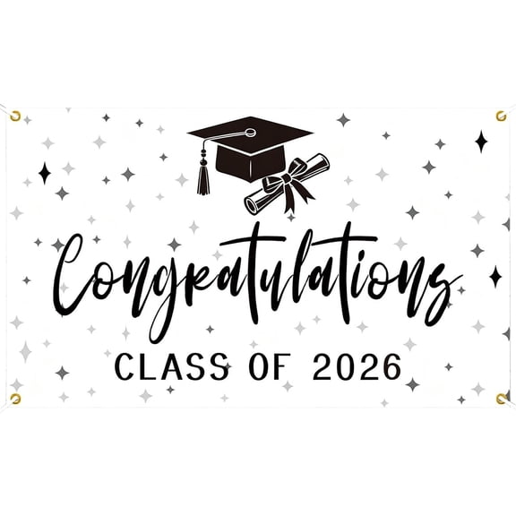 Class Of 2026 Graduation Banner Gold Stars Grad Party Backdrop Diploma Cap Tassel Graduation Decoration Polyester Photo Background 39 x 59 in