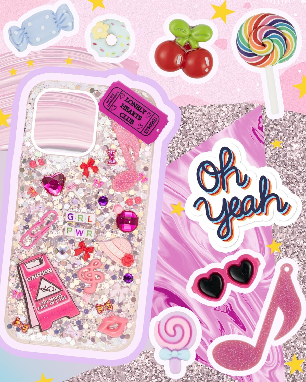2250 Pcs Junk Case Charms Kit, Charms for Junk Cases, Phone Case Charms, Junk Case Kit with Big Charms, Bow Charms, Nail Charms, Letter Beads, Pink Charms,Junk Beads Charms