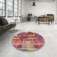 thumbnail image 3 of Ahgly Company Indoor Round Mid-Century Modern Crimson Red Oriental Area Rugs, 5' Round, 3 of 6