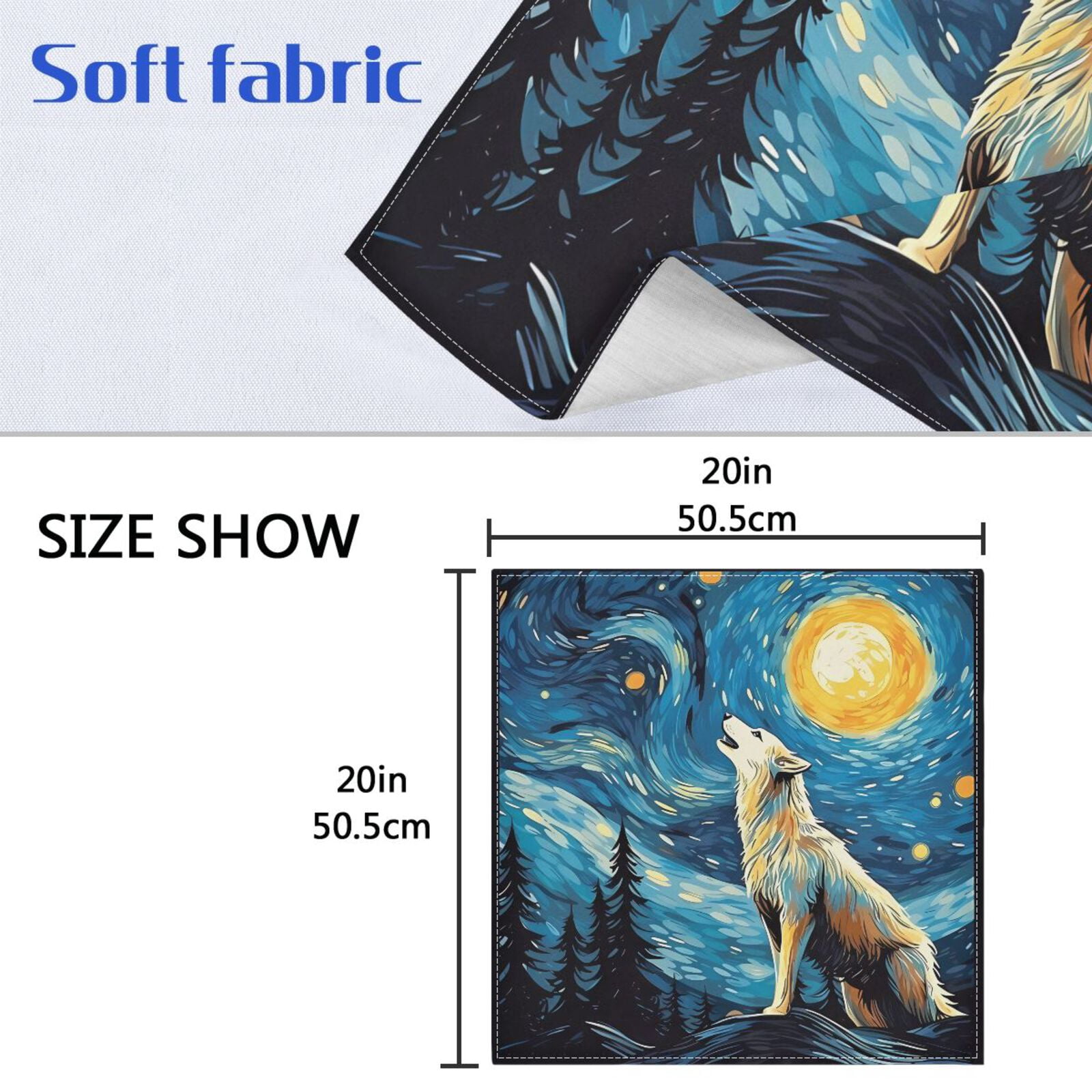 JSTEL Wolf Starry Sky Cloth Napkins Set of 6, 20x20 Inch Washable and Reusable Napkin for Decoupage Dinner Party Everyday Use