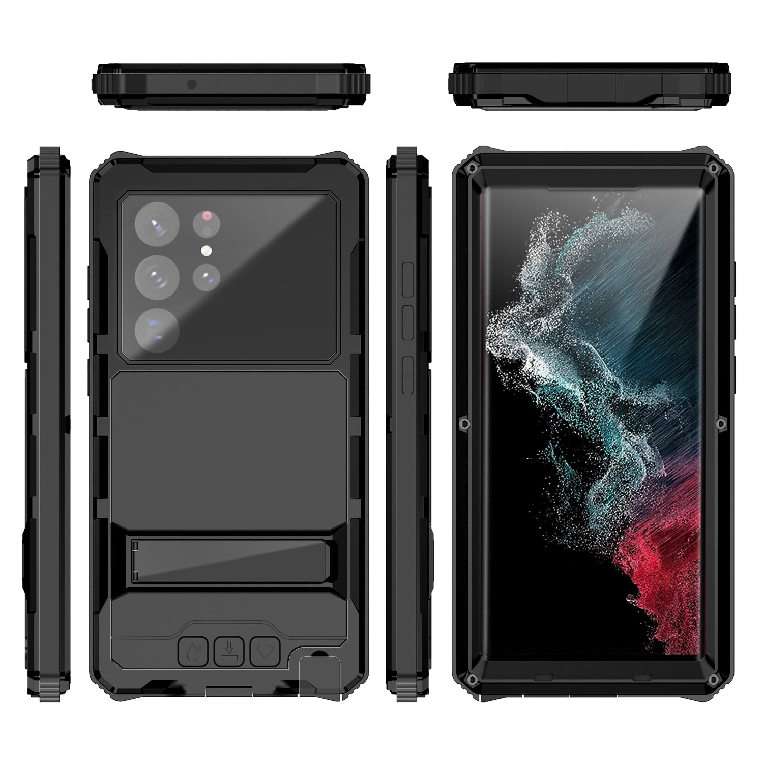 TECH CIRCLE Galaxy S22 Ultra Case, Metal Bumper Silicone Built-in Screen Protector Stand dustproof Drop-Proof Heavy Duty Shockproof Rugged Military Cover for Samsung Galaxy S22 Ultra 6.8" 2022, Black