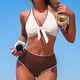 thumbnail image 4 of Tankini Moda Mujer Sin Mangas Patchwork Bikini Traje de Baño Push-Up Acolchado Traje de Baño Blusa Pantalones Cuello en V Nudo Delantero Conjuntos de Dos Piezas Traje de Baño de Dos Piezas para Mujer, 4 of 7