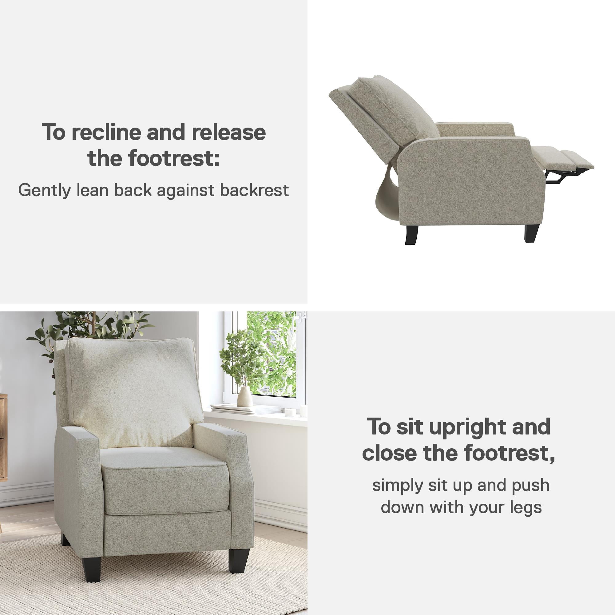 DHP Randen Pushback Recliner Chair for Living Room, Beige Linen