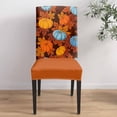 thumbnail image 4 of Fall Thanksgiving Chair Covers Set of 6,Blue Orange Pumpkin Dining Room Chair Cover,Autumn Maple Leaves Removable Washable Kitchen Chair Covers Chair Slipcover Protector for Party Holiday Decor, 4 of 7