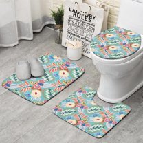Green Pioneer Flower and Leaf Bathroom Rugs Sets 3 Piece,Toilet Cover Set,Absorbent Non Slip Bathroom Mats Sets with U-Shaped Contour Rug Toilet Rug Set