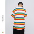 thumbnail image 5 of Camiseta de rayas de colores del arco iris para mujer, cuello redondo, manga corta, básica, blusa superior, camisa de arcoíris para mujeres y hombres, 5 of 5
