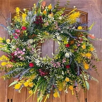 Spring Wreaths for Front Door 13.8in Outside Welcome Summer Flowers Weatherproof Greenery All Seasons Round Wreath