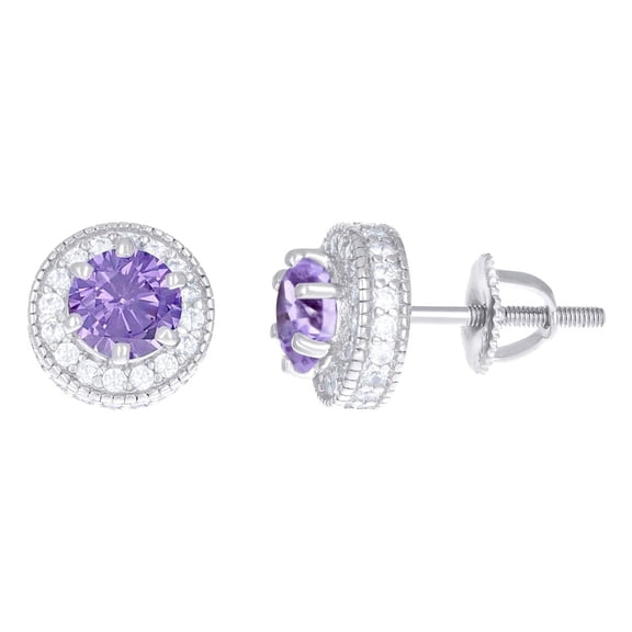925 Sterling Silver Womens Purple White Cubic Zirconia Fashion Stud Earrings 8.4x8.4mm Wide Stud Earring for Women