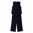 thumbnail image 6 of VBVC Women's 2 Piece Cotton-Linen Outfit Set,Notch Neck Tank Top and Wide Leg Pants For Women,Ladies Button Trim Loungewear with Pockets,Navy,S-2XL, 6 of 7