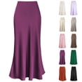 thumbnail image 2 of Ticikt Women's Elegant Satin High Waist Hidden Elasticized Waistband Flared Casual A Line Midi Skirt Casual Ladies Skirts,Color:Green,Size:XL, 2 of 3