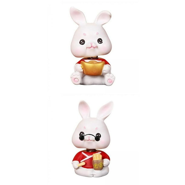 Lindo Conejo Estatuas Coche Vehículo Tablero Adornos Sacudiendo La Cabeza Conejo Figura Colección Bobble Cabeza Estatuillas para El Interior Del