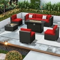 thumbnail image 4 of SUNCROWN 8-Piece Outdoor Patio Furniture Sofa Set All-Weather Wicker Sectional Conversation Set with Modern Glass Coffee Table, Cushions and Fire Pit Table, Red, 4 of 7
