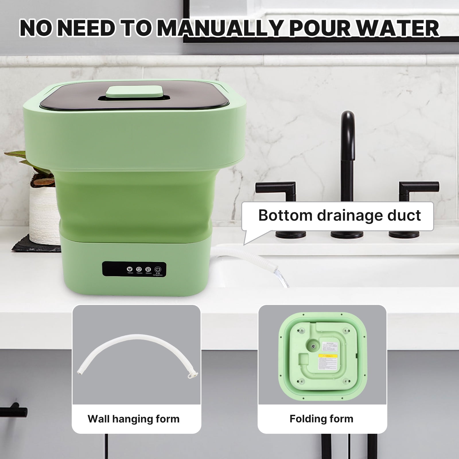 iMeshbean Portable Washing Machine,10L Foldable Mini Washer with 3 Modes for Deep Cleaning Baby Clothes and Underwear,Small Washing Machine for Apartments, Dorms, Camping, RVs and Travel