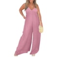 thumbnail image 1 of Innerwin Combinaison Longue Col en V Profond Femmes Combinaisons Vacances Sans Manches Décontracté Pantalon Large Rose m, 1 of 2