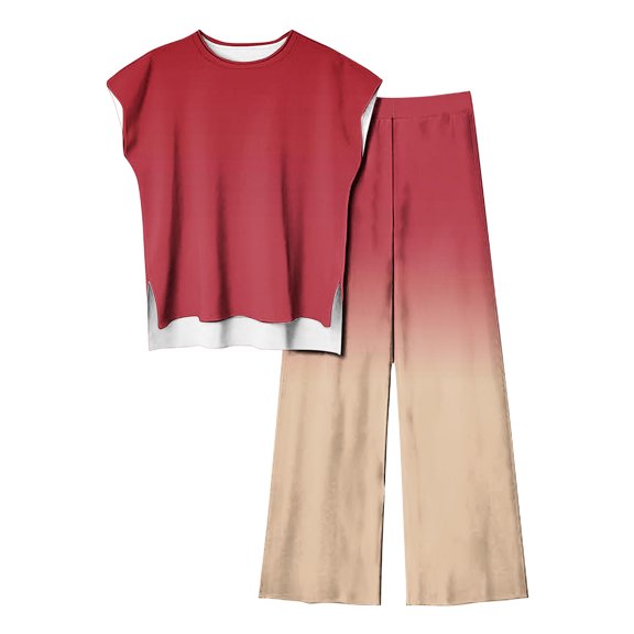 BLVB Women's Tracksuit Plus Size 2 Piece Outfits Casual Gradient Crewneck Cap Sleeve Tops and Pants Lounge Sets