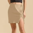 thumbnail image 2 of RUTAYY Women Satin Mini Skirt Lace Trim Slit Hem High Waist Bodycon Mini Short Skirt Solid Color Flowy Swing Pleated Beach Skirts, 2 of 6