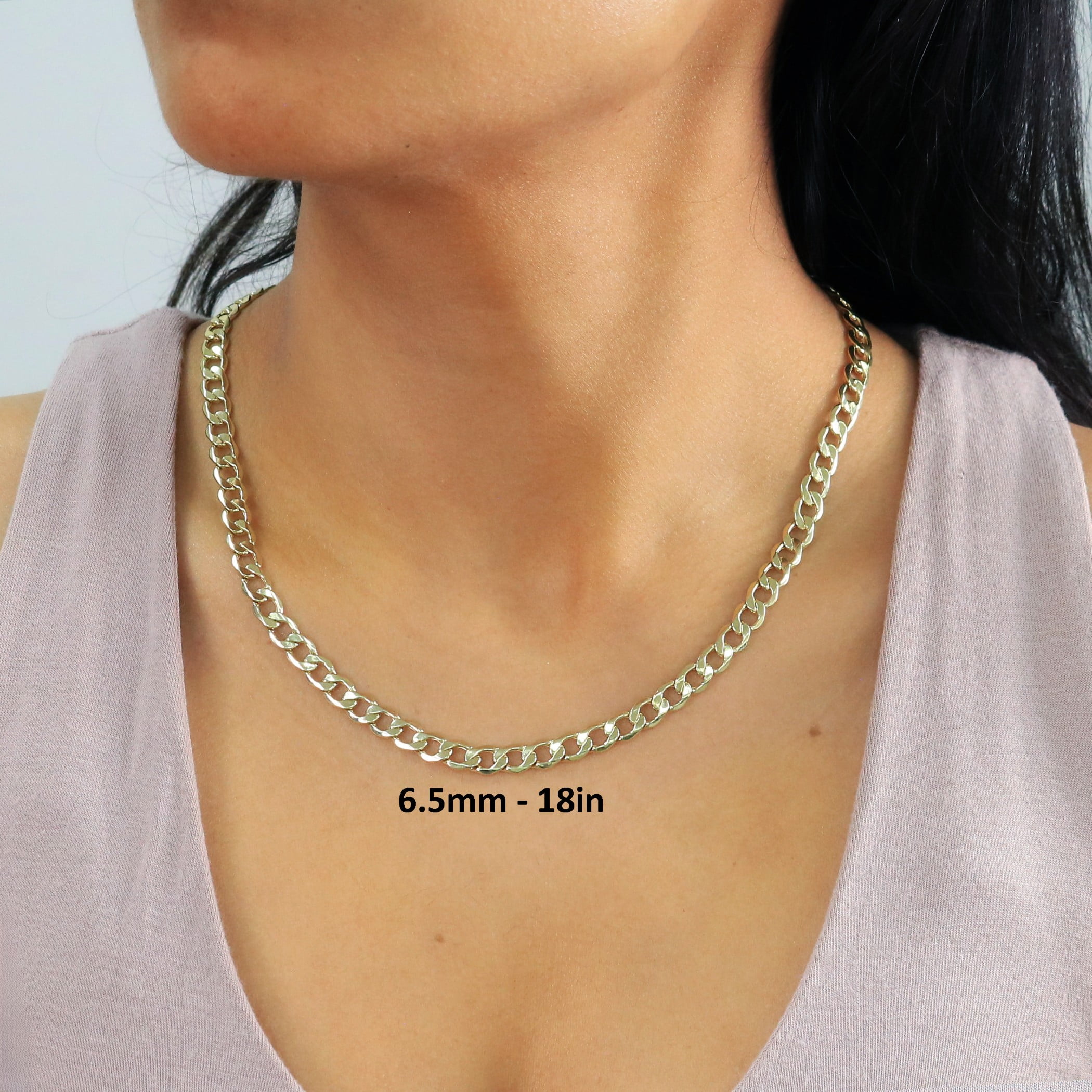 Nuragold 14k Real Yellow Gold Cuban Curb Link 6.5mm Chain Necklace (16"-30") Italian Jewelry for Men & Women