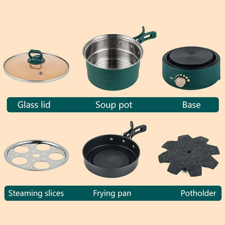 110V 220V Electric Split Cooking Pot Foldable Multifunctional Pot Frying Pan Hot Pot Steamer Rice Cooker Soup Machine Water Boiler Travel Size 110V Color Green Non stick pan Walmart