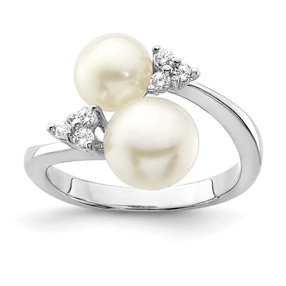 Auriga Fine Jewelry 925 Sterling Silver 8-9mm White Cultured Pearl and CZ Cocktail Ring Size 7 for Women