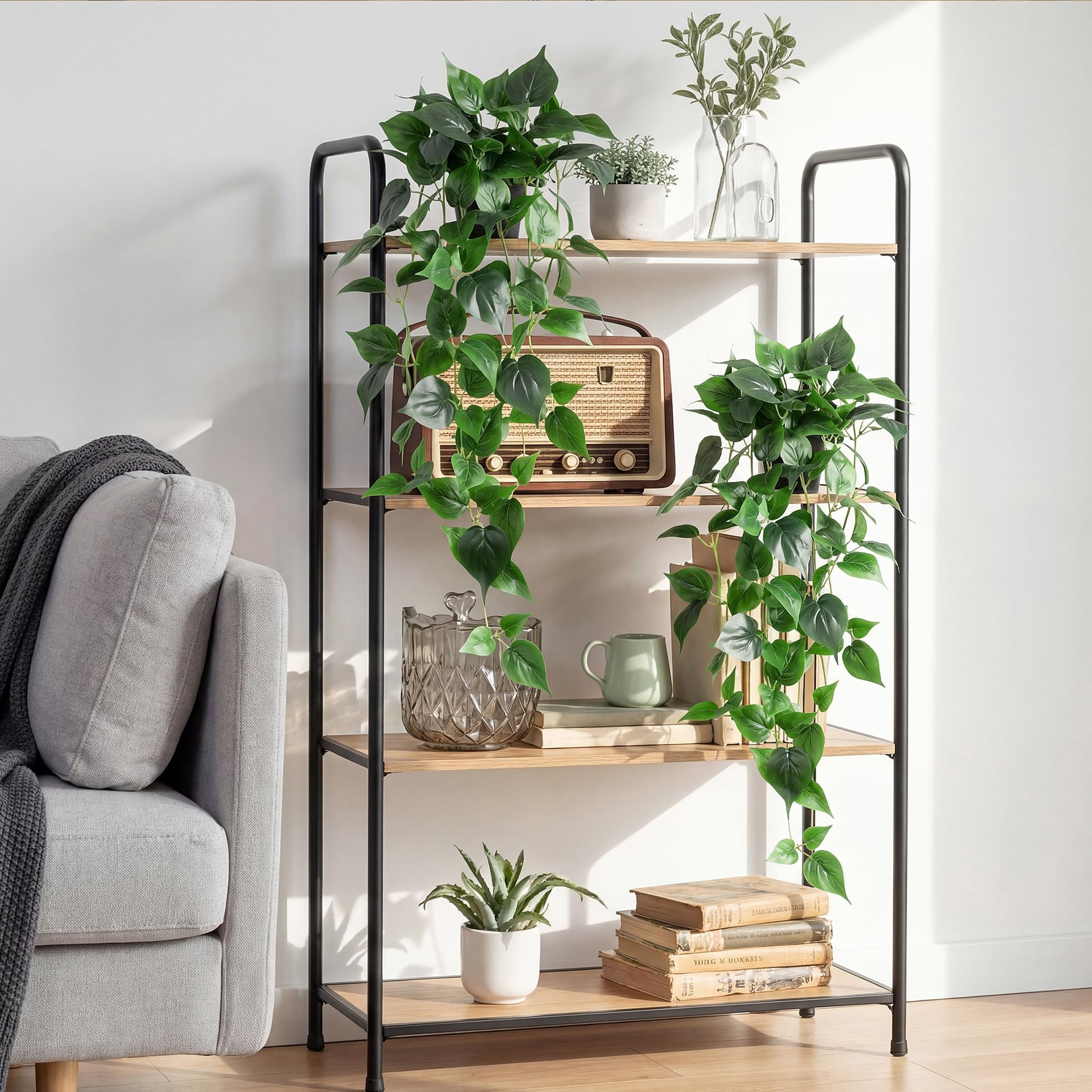 Fake Hanging Plants with Pots - Realistic Artificial Plant for Indoor Outdoor, 33In Silk Fake Potted Plants, 2PC Faux Ivy Vine for Shelf Tabletop Office Decor, Dark Green