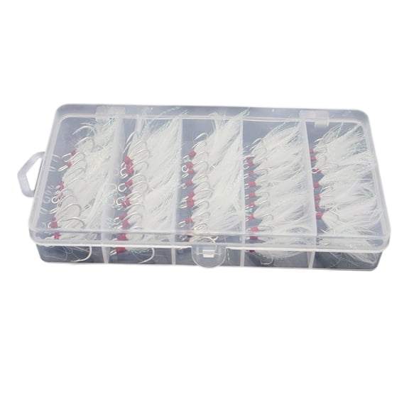 50pcs Feathered Treble Hooks Size 10-2 Barbed Strong Pull for Spinner Crankbait Lure Baits Fishing