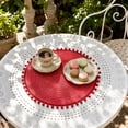 thumbnail image 5 of HHJZPR Round Pom Pom Woven Placemat, 14.96in Hand Braided Heat Resistant Table Charger Mat, Decorative Circular Dining Table Coaster for Home Kitchen Restaurant Party Decor, 5 of 6
