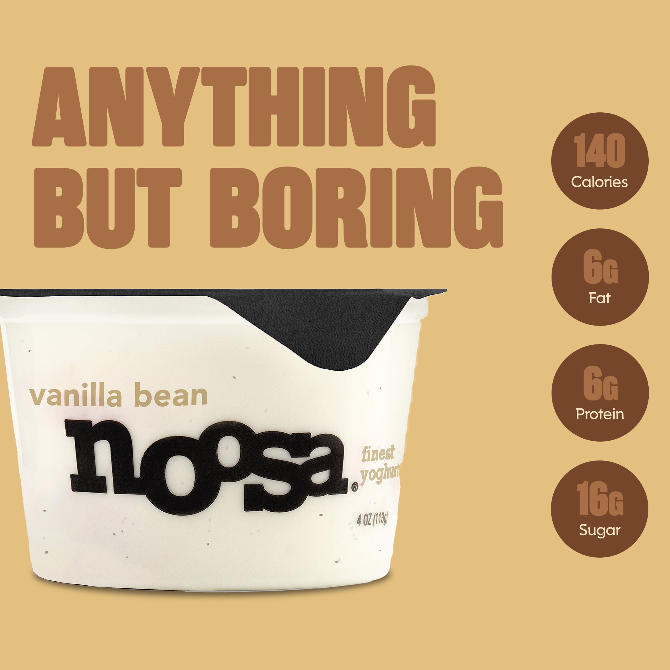 Noosa Yoghurt, Whole Milk Yogurt, Velvety Smooth & Creamy, Vanilla Bean, Single Serve 4 oz