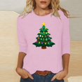 thumbnail image 2 of asdoklhq Christmas Sweaters for Women Ladies' Casual Christmas Print Round Neck Three Quarter Sleeve 3/4 Sleeve T-shirt Loose Top Pink S, 2 of 5