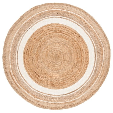 SAFAVIEH Natural Fiber Magdalena Striped Area Rug, Natural/Ivory, 4' x 4' Round