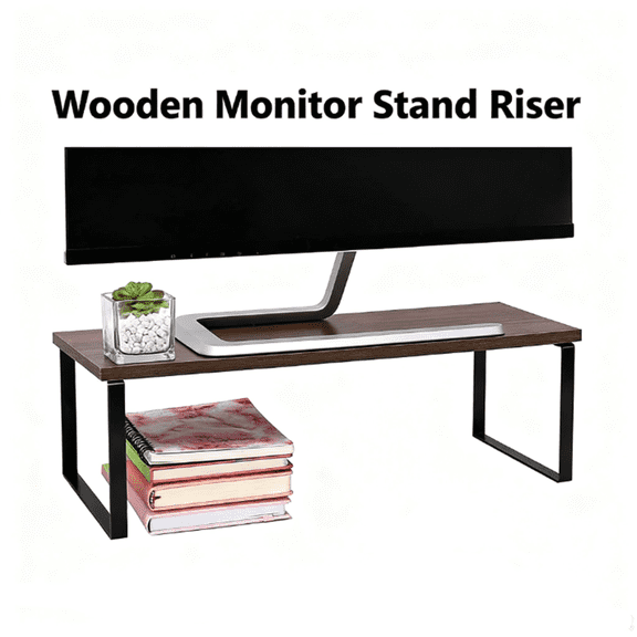 Meilimei 1 Pack Monitor Stand Riser, Wood Desk Storage Organizer for Office Laptop, Computer, Antique Brown