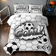 thumbnail image 2 of Manfei Football Sports Quilt King, Geometric Honeycomb King Coverlet Set, Black White, Reversible 3-Piece, 1 Bedspread and 2 Pillowcases, 2 of 7
