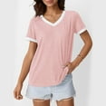 thumbnail image 2 of Lmnyox Women's Casual T Shirt Color Block Short Sleeve V Neck Tee Shirts Trendy Basic Summer Tops Outfits, 2 of 6